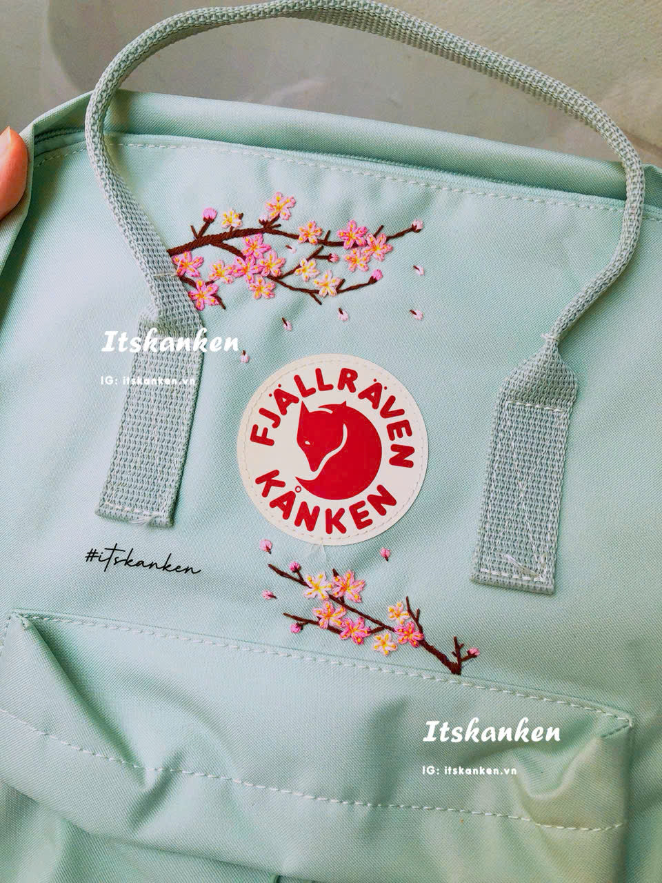 Personalised Cherry Blossom Hand Embroidery Design, Kanken Bag Embroidered with Flowers