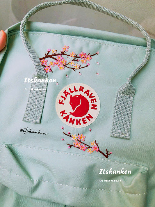 Personalised Cherry Blossom Hand Embroidery Design, Kanken Bag Embroidered with Flowers