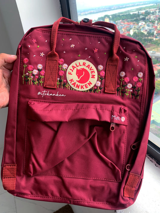 Personalized Flower Hand Embroidery, Kanken Bag Embroidered with Colorful Flowers, Customized Daisy Flower Garden Sewing Pattern