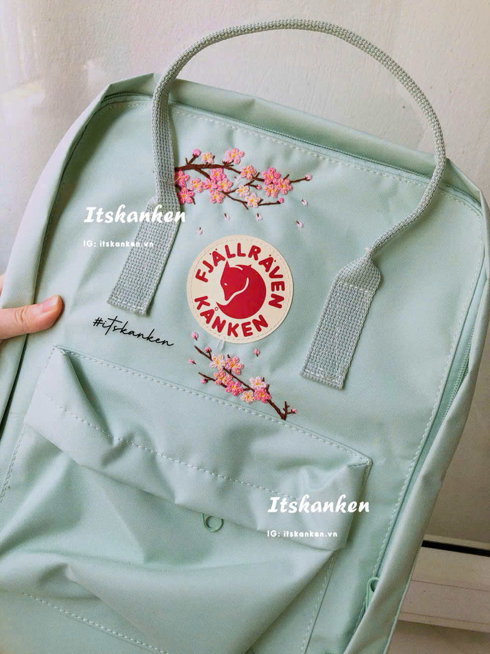 Personalised Cherry Blossom Hand Embroidery Design, Kanken Bag Embroidered with Flowers