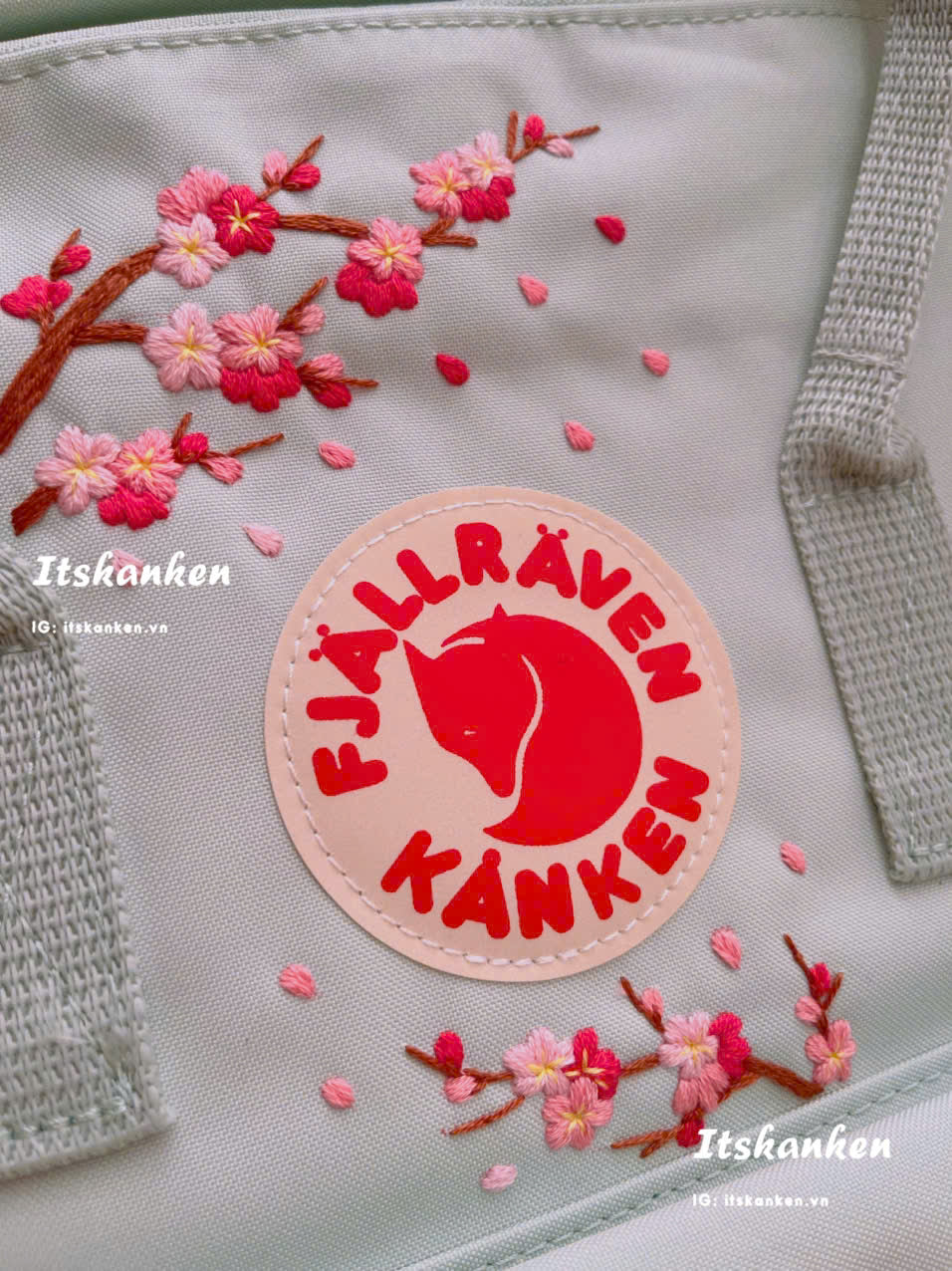 Personalised Cherry Blossom Hand Embroidery Design, Kanken Bag Embroidered with Flowers