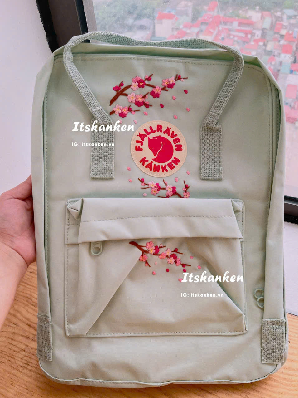 Personalised Cherry Blossom Hand Embroidery Design, Kanken Bag Embroidered with Flowers