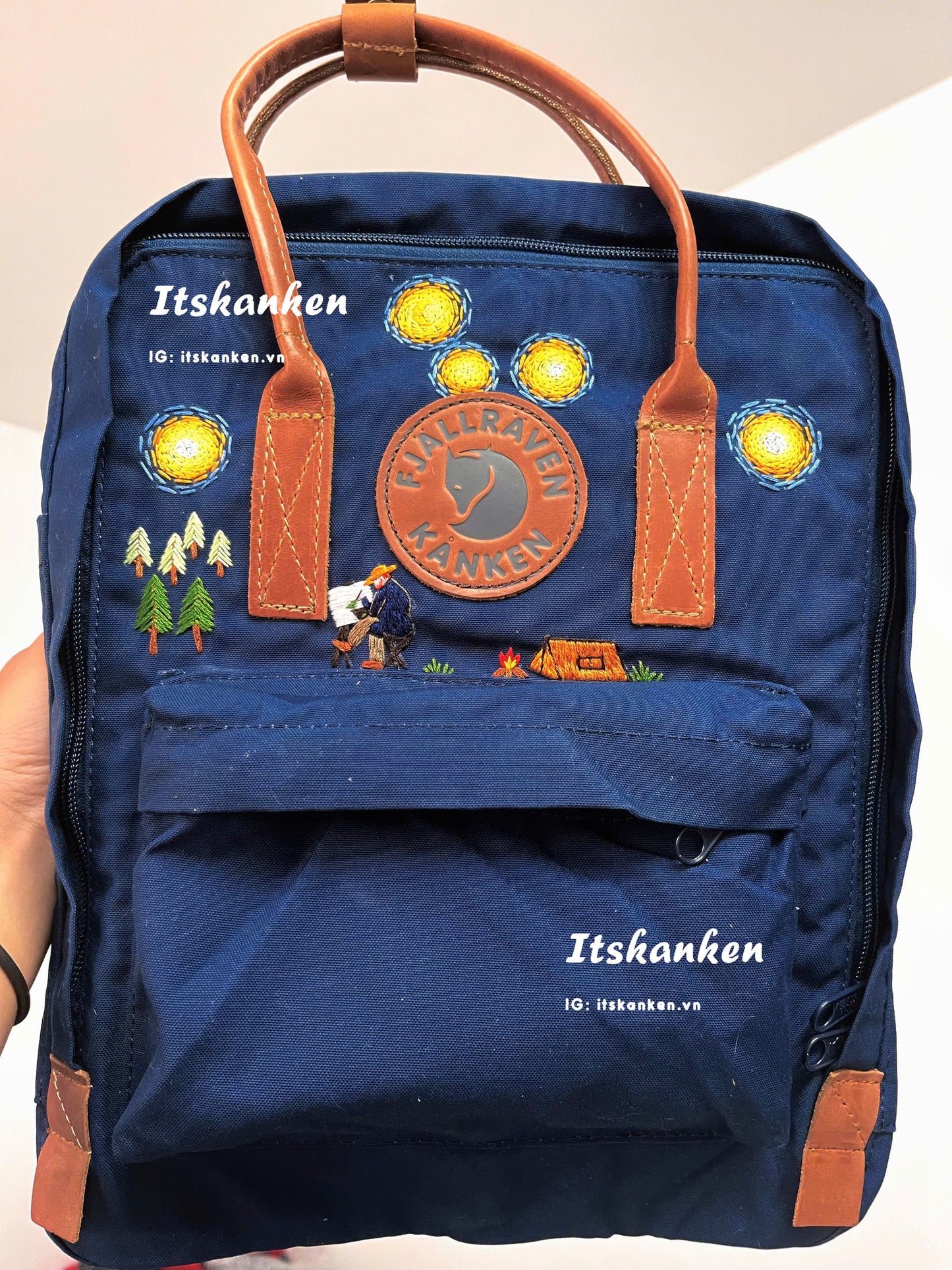 Personalized Van Gogh Starry Night Hand Embroidery, Hand Embroidered Fjallraven Kanken Backpacks, Van Gogh Starry Night Inspired Sewing Pattern