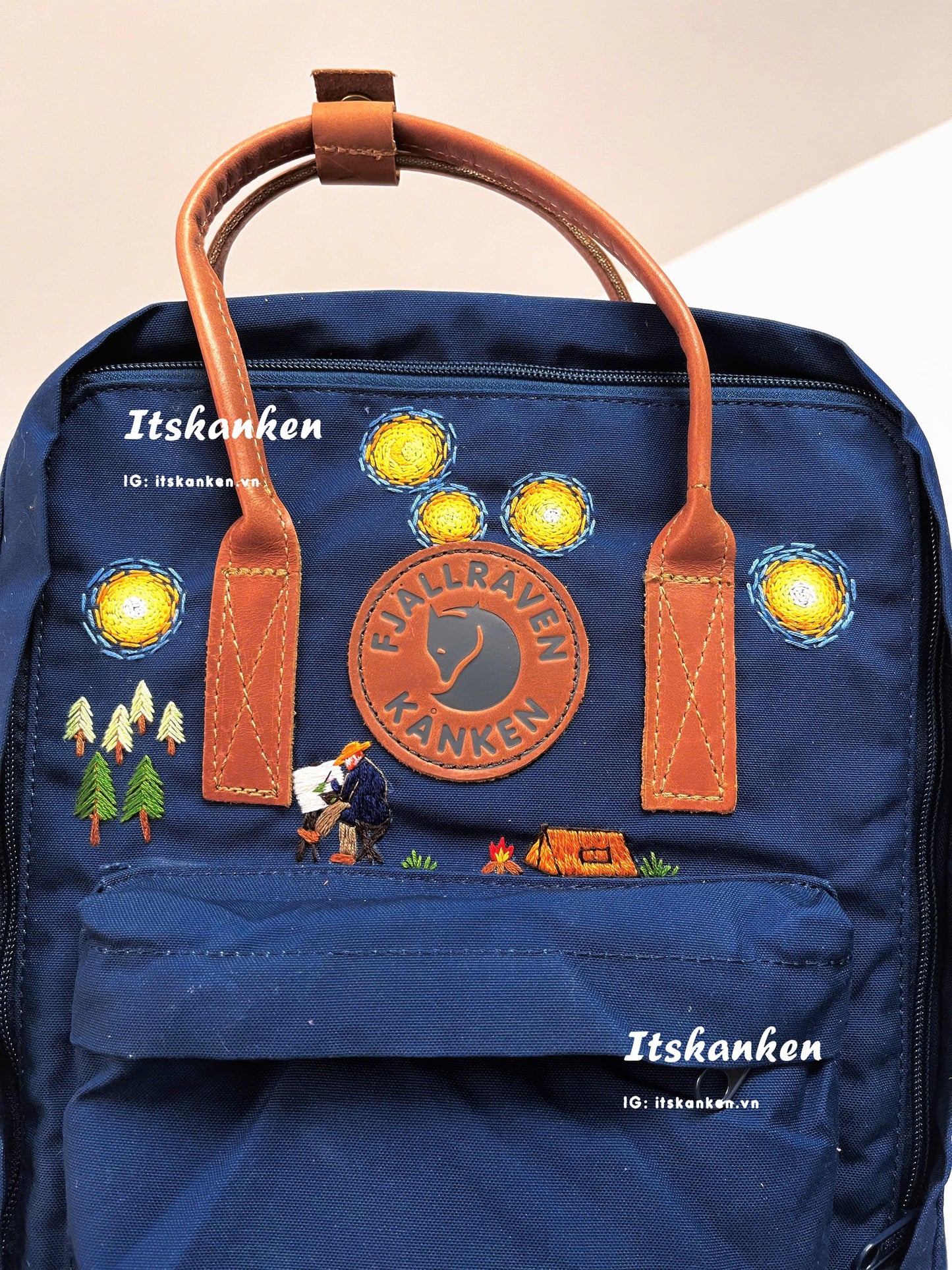 Personalized Van Gogh Starry Night Hand Embroidery, Hand Embroidered Fjallraven Kanken Backpacks, Van Gogh Starry Night Inspired Sewing Pattern
