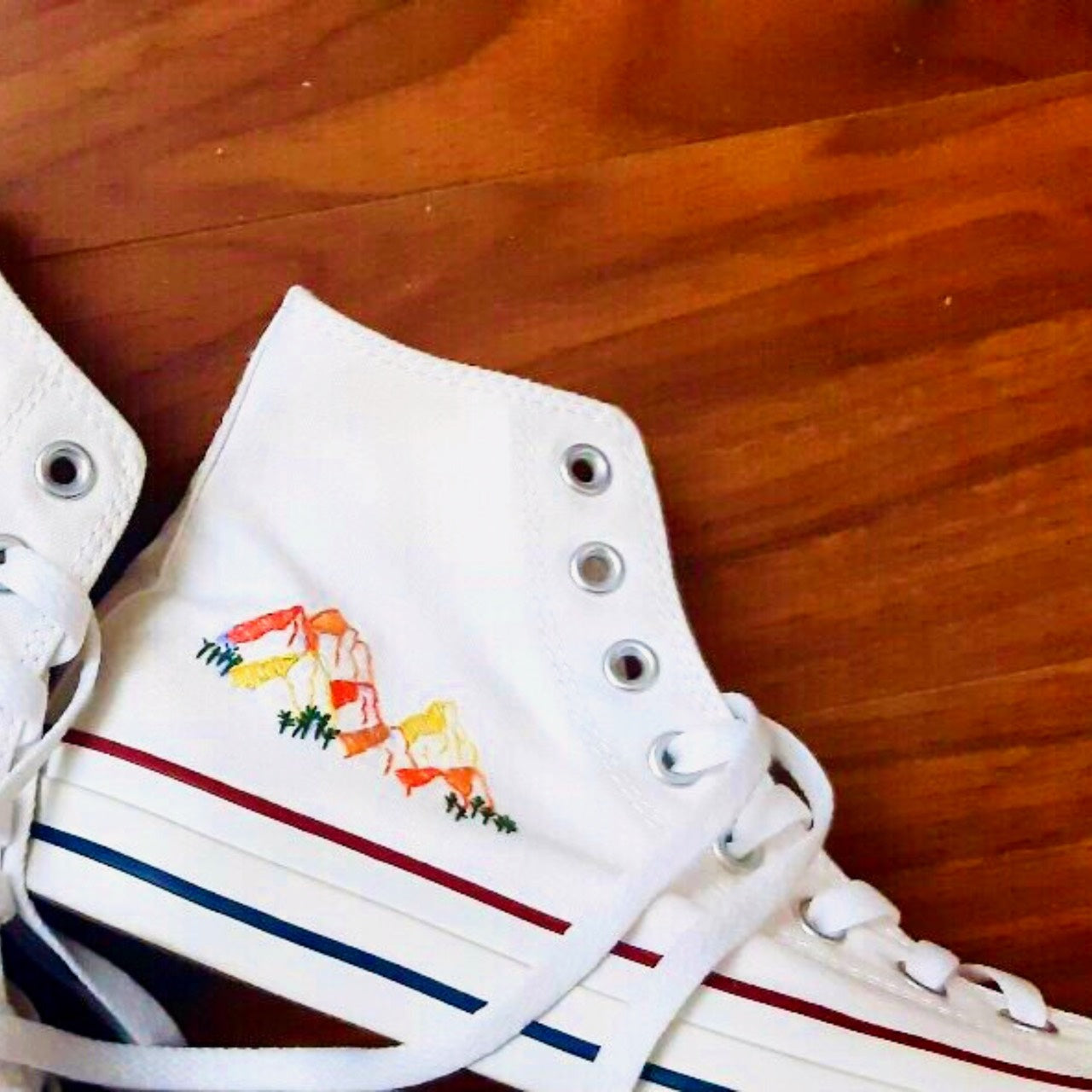 Converse Custom Hand Embroidery, Converse High Tops Embroidered With Floral Embroidery, Vintage Customized Shoes