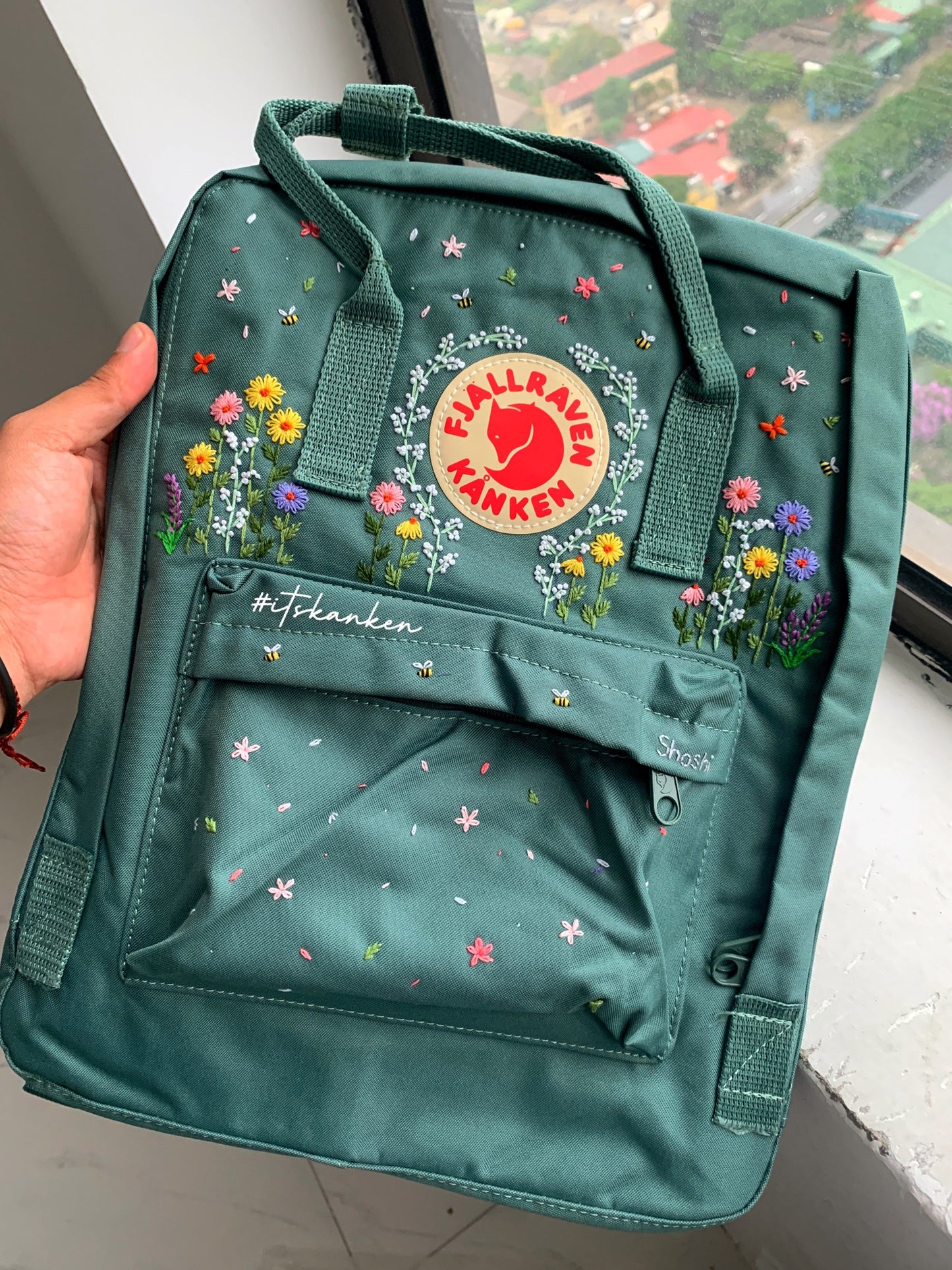 Personalized Flower Hand Embroidery, Kanken Bag Embroidered with Colorful Flowers, Customized Wild Flowers Garden Sewing Pattern
