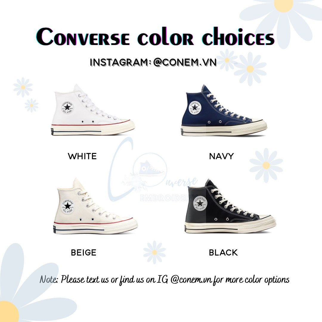 Converse Custom Hand Embroidery, Converse High Tops Embroidered With Heartstopper Drama Design, Vintage Customized Shoes