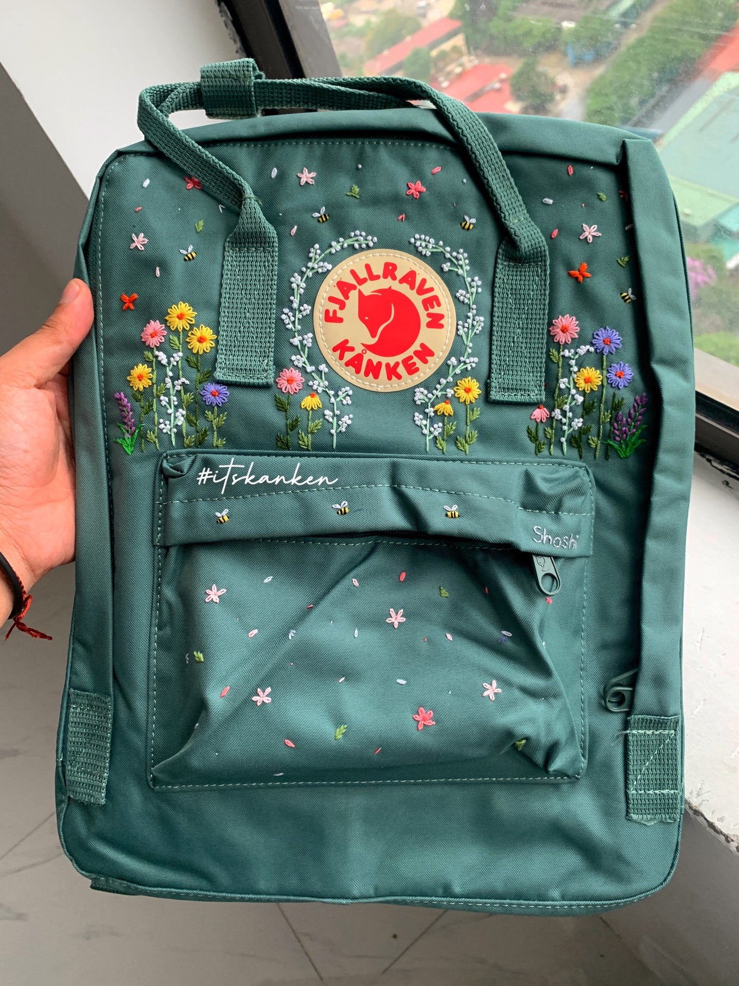 Personalized Flower Hand Embroidery, Kanken Bag Embroidered with Colorful Flowers, Customized Wild Flowers Garden Sewing Pattern
