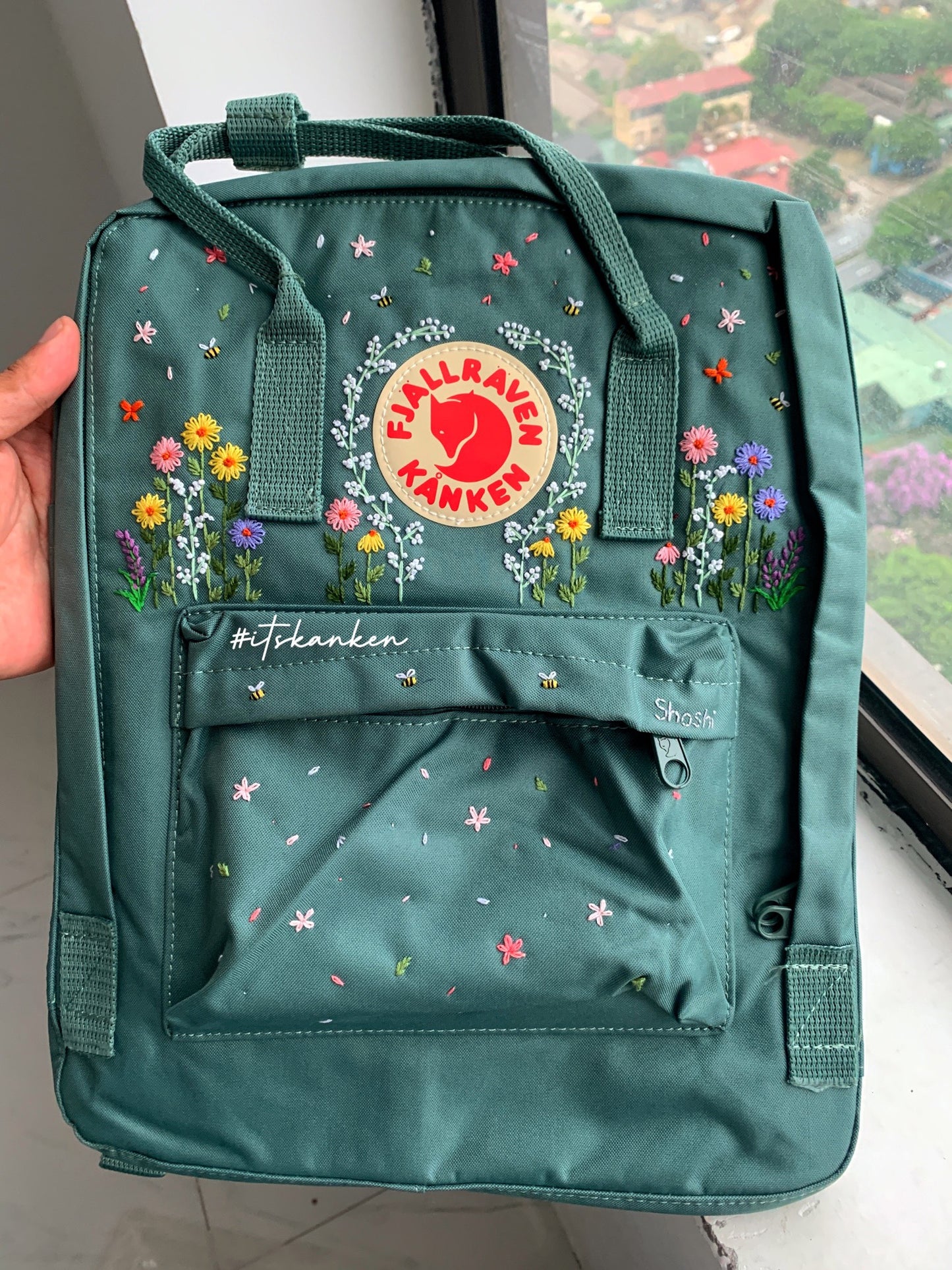 Personalized Flower Hand Embroidery, Kanken Bag Embroidered with Colorful Flowers, Customized Wild Flowers Garden Sewing Pattern